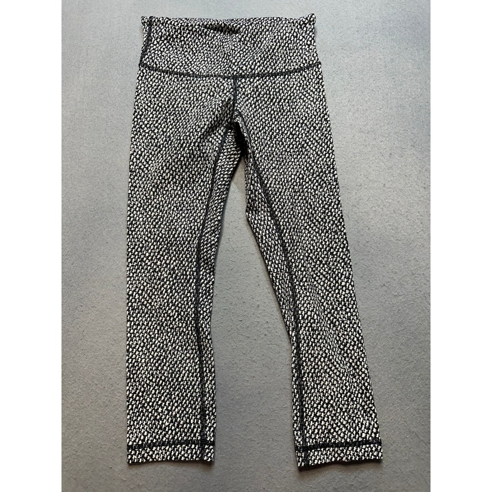 Lululemon Wunder Under Crop Legging Black White Houndstooth High Rise Size 2-141